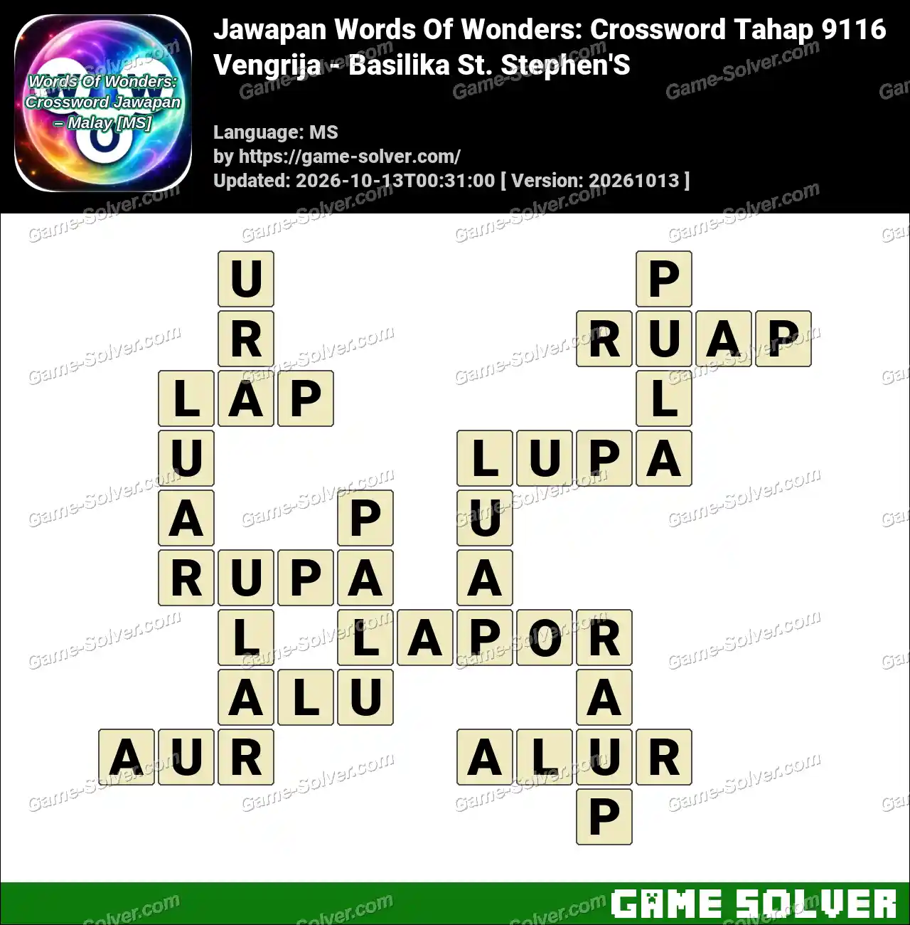 Jawapan Words Of Wonders: Crossword Tahap 9116 – Vengrija – Basilika St. Stephen’S